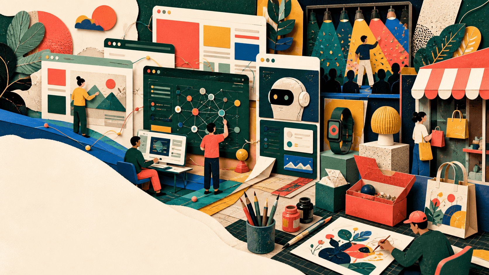 Colorful editorial studio filled with websites, software, commerce, and original design work